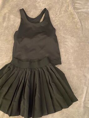 Girls Black tennis Matching Set - Tank Top & Pleated Skirt